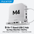 PULWTOP Vertical Mac Mini M4 Dock with 4TB SSD Enclosure, USB A/C 3.2 10 Gbps, USB A 2.0, SD/TF, Audio for Mini M4 / M4 Pro 2024. 