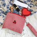 Red Cherry Canvas Makeup Bag, Portable and Easy to Carry. Red Plaid, Large Capacity Cosmetic Lipstick Storage Bag.. 