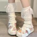 Lolita Knitted Lace Bow Leg Warmers Women Girls Soft Calf Warmer Y2K Long Socks Bow Ribbon Japanese Fashion Casual Leg Warmers. 