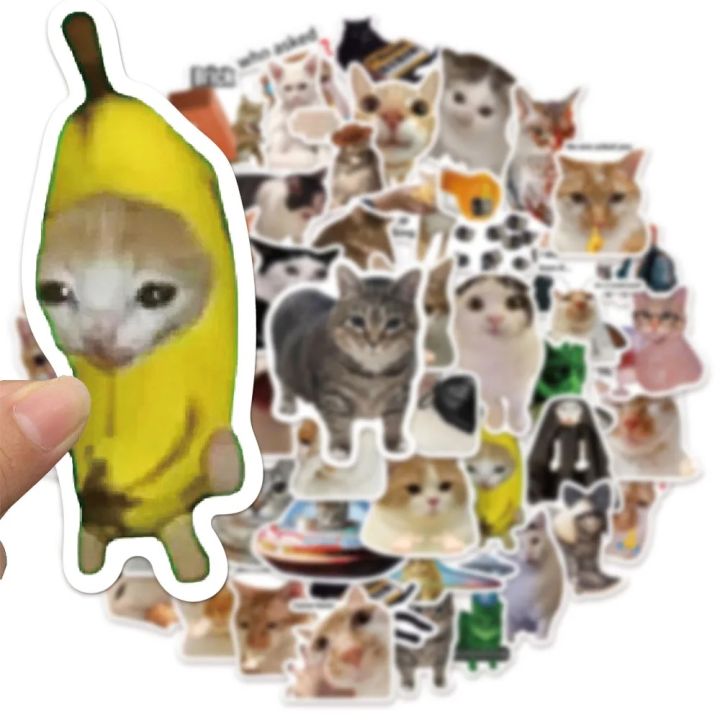 50PCS Creative Network Popular Cat Meme Collection Hand Account DIY Graffiti Stickers Water Cup Skateboard Stickers Toys
