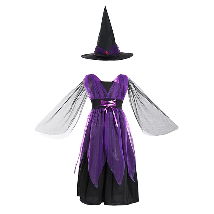 Kids%20Witch%20Halloween%20Costume%20Witch%20Cosplay%20Dress%20and%20Magic%20Hat%20Set%20Carnival%20Party%20Clothes%20for%20Girls%20Gothic%20Vampire%20Costume%20-%20Image%203