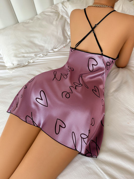Heart%20%20%20Letter%20Print%20Nightdress%20%20Casual%20Round%20Neck%20Spaghetti%20Strap%20Sleep%20Dress%20%20Women's%20Sleepwear%20%20%20Dresses%20-%20Image%207