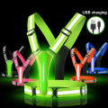 LED Running Vest USB Rechargeable Reflective Security Vest Adjustable Night Running Riding Clothing High Visibility Elastic Band.