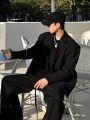 Menswear Classic Blazer Mens Casual Lightweight Jacket Autumn Korean Style Black Coat Fashion High Street Single-breasted Blazer.