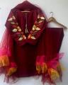 3 Pcs Women's Stitched Fancy Katan Silk Embroidered Suit. 