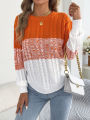 Woman Casual Color Block Striped Sweater Round Neck Lantern Long Sleeve Twist Knitted Tops for 2026 Autumn Winter Women Clothes. 