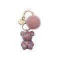 New fashion full diamond sitting bear key chain creative mink hair car key chain cute bag pendant gift.. 