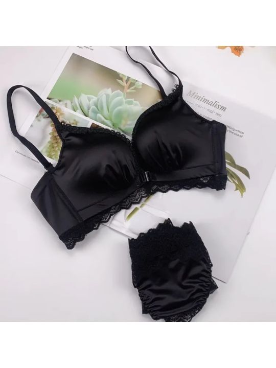 YUQI%20Front%20Closure%20Push%20Up%20Bra%20Set%20-%20Women's%20Small%20Bust%20Lace%20Underwire%20Lingerie%20%7C%20Pull%20Up%20Lift%20%20%20Thin%20Beauty%20Back%20Bralette%20-%20Image%202