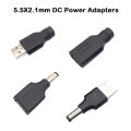 1Pc USB-A to DC 5.5x2.1mm Power Adapter Tip Cable, Male/Female DC Jack Connector for 5V.