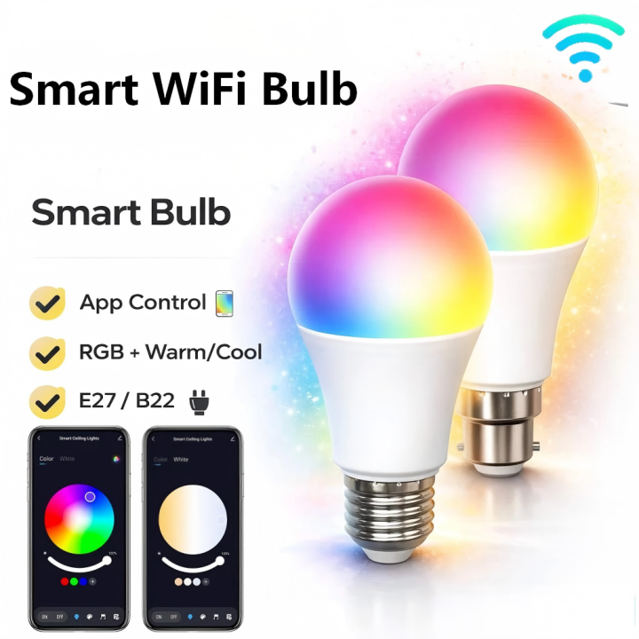 WIFI Bluetooth LED Bulb Smart APP Control Dimmable 9W Replace 60W 100-220V RGB+CW+WW Color Change Lamps Compatible IOS/Android