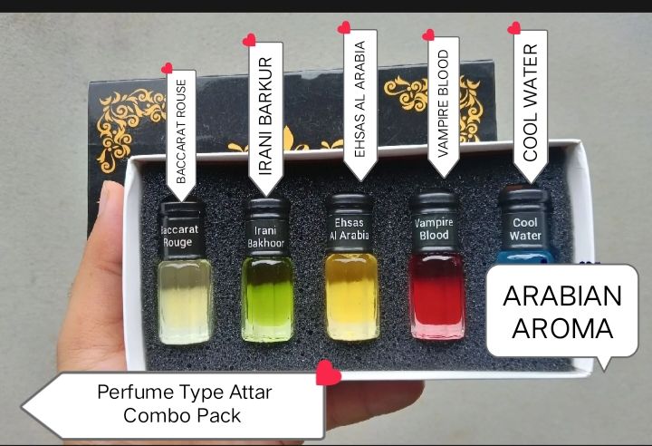 Perfume%20Type%20Attar%20Combo%20Pack%20(5%20piece%20-%20Vampire%20Blood,%20Ehsas%20Al%20Arabia,%20Baccarat%20Rouge,%20Cool%20Water,%20Irani%20Bakhoor)%20-%20Image%202