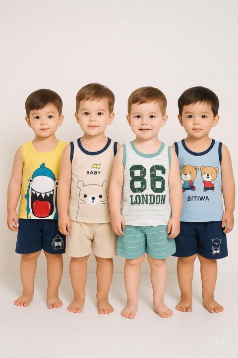 bbuy Kids Clothing Set Pack of 3 Summer Comfortable Materials Stylish Designs Sandos and Shorts Multi Colors