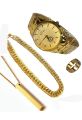 4PCS/MENS WEDDING WATCH DEAL TOP FASHION GOLEN HIGH QUAILITY CASUAL WATCH +CUBAN LOINK CHAIN BRACLET +LOCKET+RING FOR MEN /BOYS. 