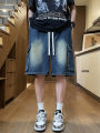 Summer Men's Cargo Denim Shorts Baggy Straight Fashion Casual Wide Leg Short Pants Big Pocket Beach Vacation Short Jeans Male. 