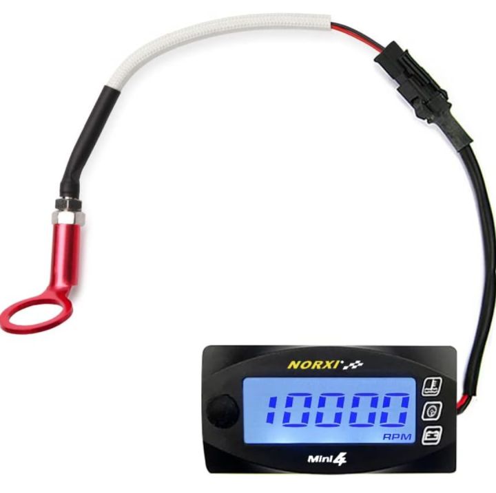 NORXI Motorcycle 4-in-1 Multifunction Gauge Mini 4 Meter (RPM Tachometer+Cylinder Head Temp+Voltmeter+Clock) 4in1 Multi-Functional Gauge Digital Multimeter Engine Temperature Meter