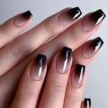 24Pcs Short Size French Blue Black Gradient Classic Versatile Girls Women Full Coverage Wearable Fake Nails Set. 