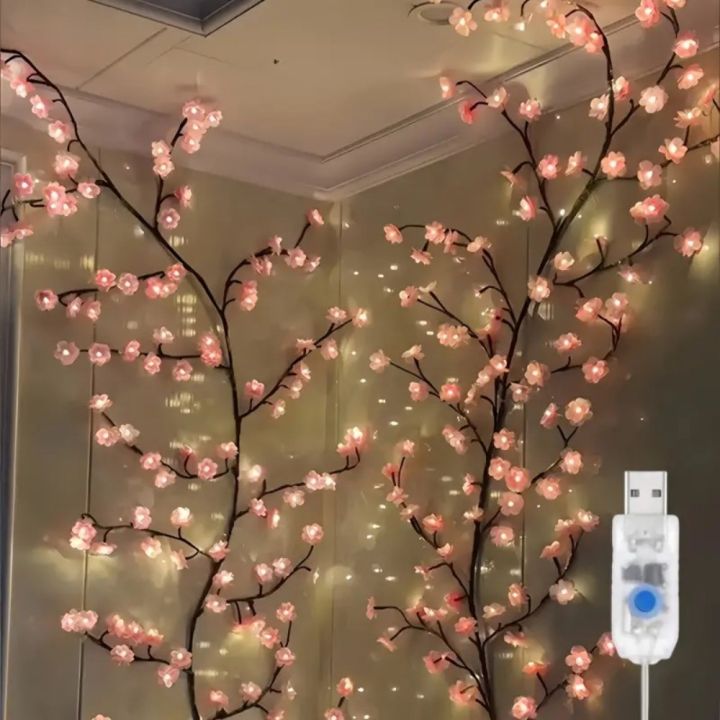 1PC 72/96/144LED Cherry Blossom Tree Lights USB Powered Dimmable LED Artificial Flower Branch Lamp for Bedroom Wedding Party