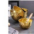 1pcs Gold Stainless Steel Hammer Point Fruit Bowl Salad Plate Egg Pot Thickened Baking Mixing Cooking Bowl Creative Decoration. 