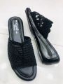 Trendy Black Slip-On Heels for Women - Comfortable Nylon, Eid Collection.