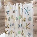 1pc Starfish Conch Printed Shower Curtain with Metal Grommets, Ocean Plastic Bath Curtain with Hooks, Bathroom Decor Accessories. 