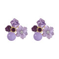 Purple Crystal Flower Stud Earrings For Woman  Korean Fashion Jewelry Wedding Party Girl Elegance Set Accessories. 