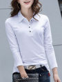 Versatile Chic Button Front Collared Long Sleeve T-Shirt - Soft, Breathable, and Comfortable for Spring and Fall Seasons - Women.