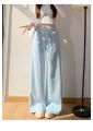 Women's gray sports high waist hanging loose slimming straight leg wide leg pants American sweatpants.. 