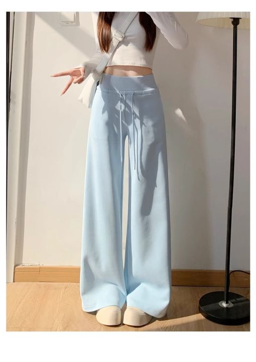 Women's%20gray%20sports%20high%20waist%20hanging%20loose%20slimming%20straight%20leg%20wide%20leg%20pants%20American%20sweatpants.%20-%20Image%206