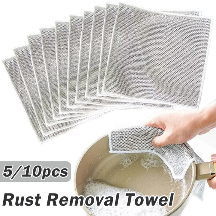 Rust Removal Cleaning Cloth Kitchen Magic Dishwashing Towel Metal Steel