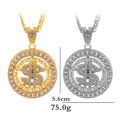 Hip Hop Rotatable US Dollar Pendant Necklace Men Gold Sliver Color Ice Out Crystal Sign Rock Pendant Bling Rapper Bling Jewerly. 