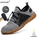 Men Steel Toe Safety Work Shoes Mesh Breathable Lightweight Comfortable Industrial Construction Shoes Puncture Proof Anti Slip.