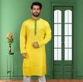 Yellow Cotton Long Sleeve Panjabi For Men's / Holuder Panjabi For  Men's. 