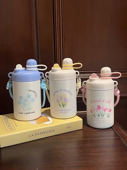 NEW hot and cold Thermos Cup for Guy Women's baby Double Drink Suction Cup Portable Lanyard Vacuum Stainless Steel Water Cup
