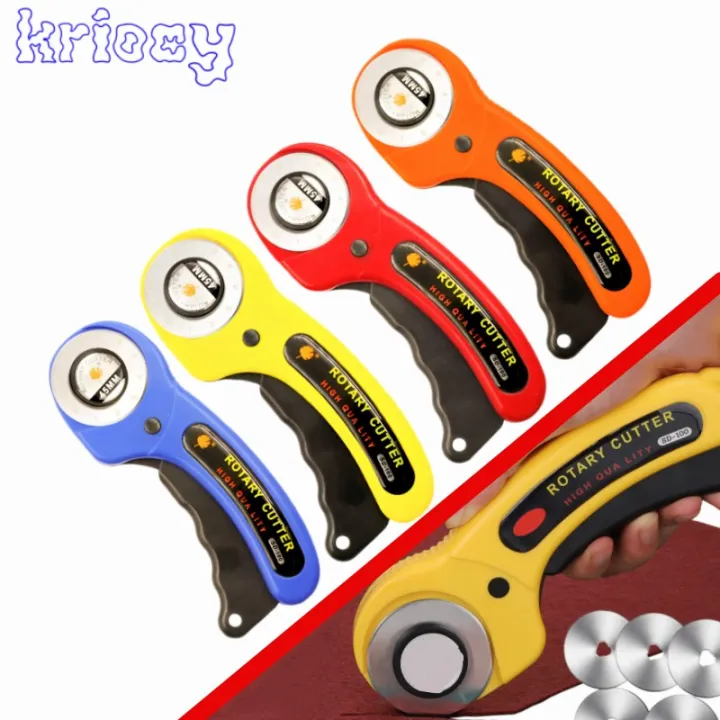 45mm Rotary Cutter Leather Fabric Cutting Leathercraft Tool Handle Rolling Cutter with Safety Lock for Quilting Sewing Crafting
