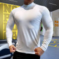 Men Compression Sport Tops High Collars Elasticity Breathable T-Shirt Gym Running Sweatshirt Fitness Tight Clothing. 
