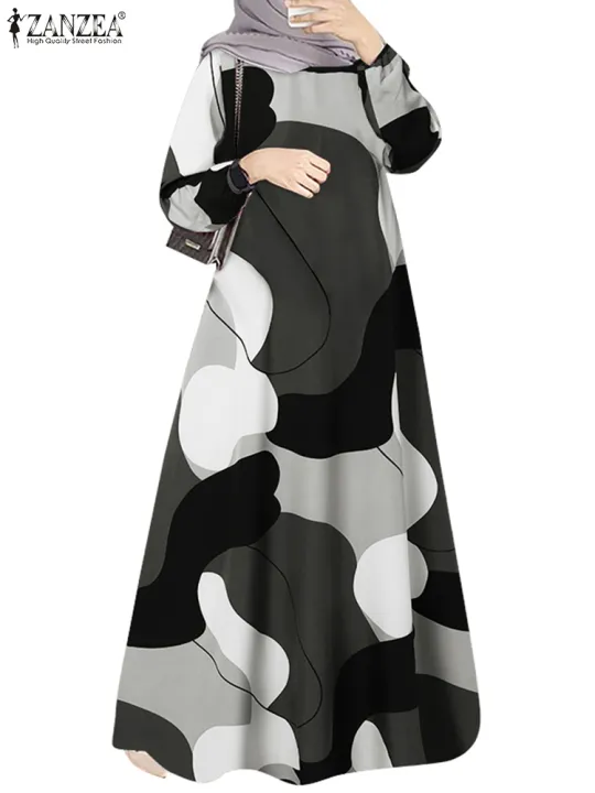 ZANZEA%20Muslim%20Fashion%20Color%20Block%20Long%20Dresses%20Women%20Elegant%20O%20Neck%20Long%20Sleeve%20A-line%20Vestidos%20Casual%20Loose%20Islamic%20Abaya%20Robes%20-%20Image%204