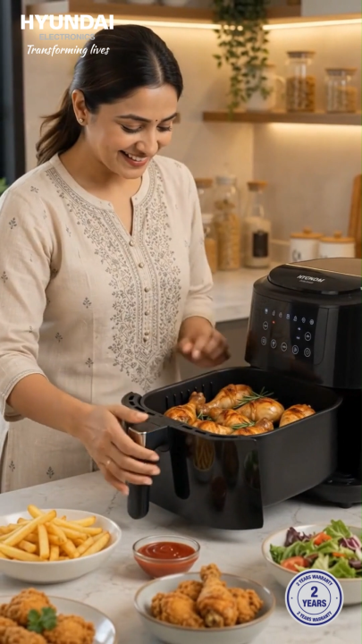 Hyundai 5.6L Air Fryer | HYAF-56L-D180 | 9 Auto Cooking Programs | LED Touch Control | Rapid Hot Air Technology | Built-in Light
