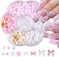 1Box 3D Bowknot Flower Nail Art Decorations with Steel Beads& Imitation Pearls Ribbon Nail Charms Y2K Bow Manicure Accessories *. 