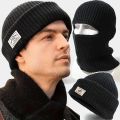 2In1 Mask Beanies Hat Kintted Thicken Winter Ski Balaclava Full Face Mask Thermal Windproof Coldproof Running Earmuffs Hat.