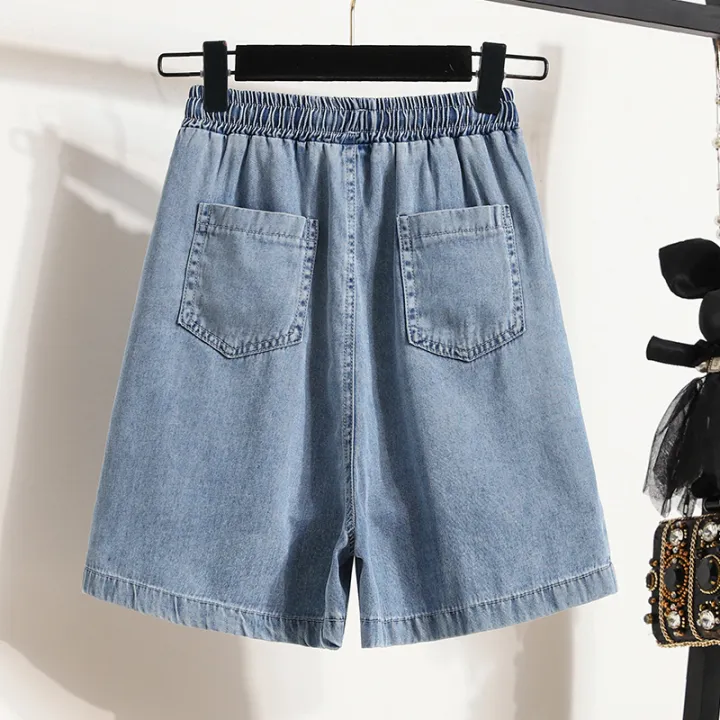 Plus%20Size%20Denim%20Shorts%20For%20Women%202024%20Summer%20New%20Arrivals%20High%20Elastic%20Waist%20Soft%20Tencel%20Loose%20Blue%20Jeans%20Shorts%20Female%20Hot%20Sale%20-%20Image%203