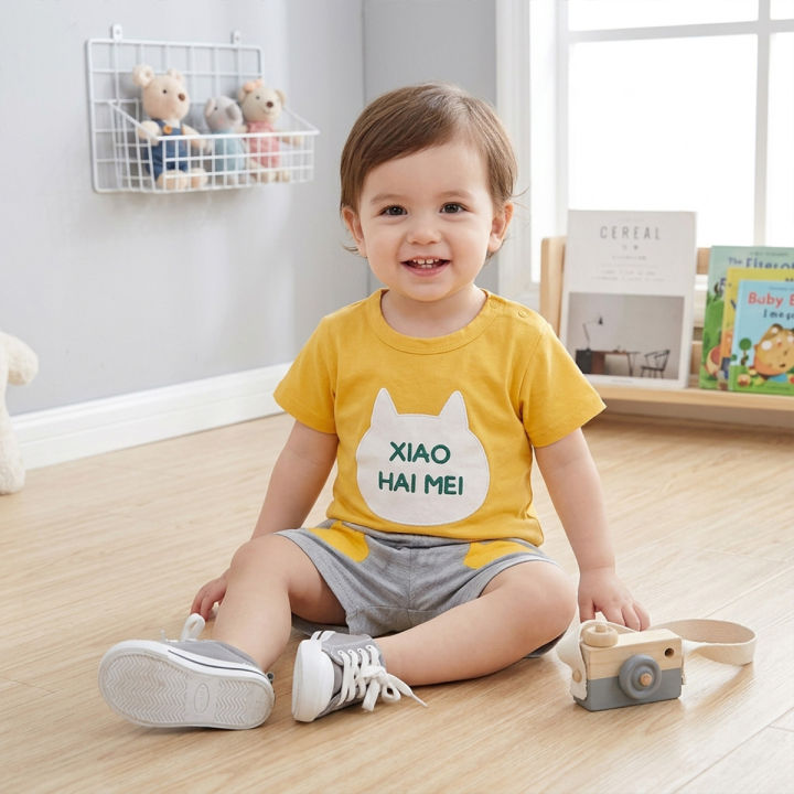 T-Shirt and Shorts Set For Baby Boys and Girls Summer Jersey Fabric Casual Soft Wear Style Multi Color