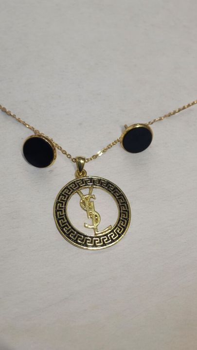 YSL Logo Pendant and Earrings Set