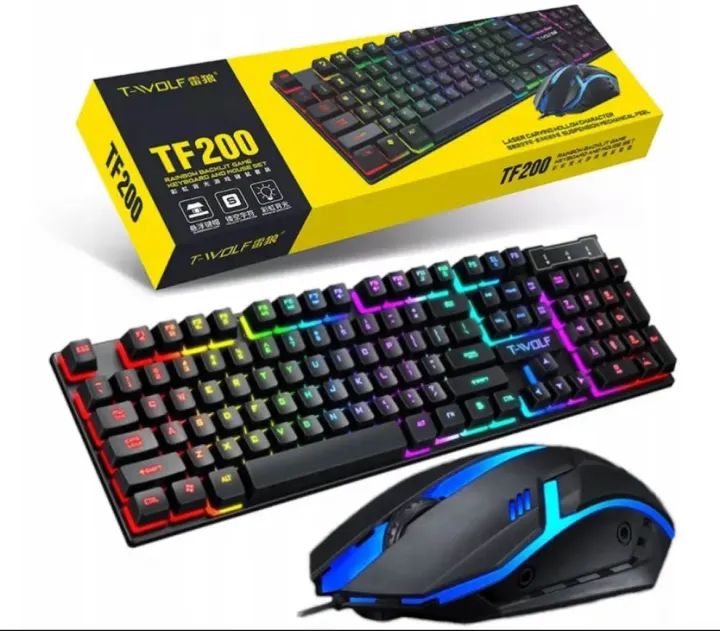 Gaming Keyboard & Mouse Combo T-Wolf TF200 Key-Board RGB LED USB Wired Keyboard and Mouse Set USB colorful LED Light mechanical Gaming Keyboard Mouse Combos for PC