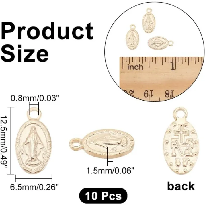 10pcs%20Oval%20with%20Virgin%20Mary%20Charms%20304%20Stainless%20Steel%20Miraculous%20Medal%20Pendants%200.8mm%20Small%20Hole%20Charms%20for%20Jewelry%20-%20Image%202