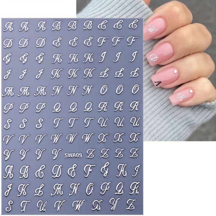 Retro%20English%20Letters%20Nail%20Stickers%204/8%20Sheets%203D%20Self-Adhesive%20Nail%20Art%20Design%20Black%20White%20Gold%20Silver%20Nail%20Decals%20-%20Image%202