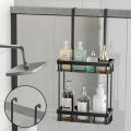 1pc Over The Door Shower Caddy, Bathroom Storage Rack, Bathroom Hanging Shelf, Double Layer Shower Shelf, Bathroom Caddy Organiz.