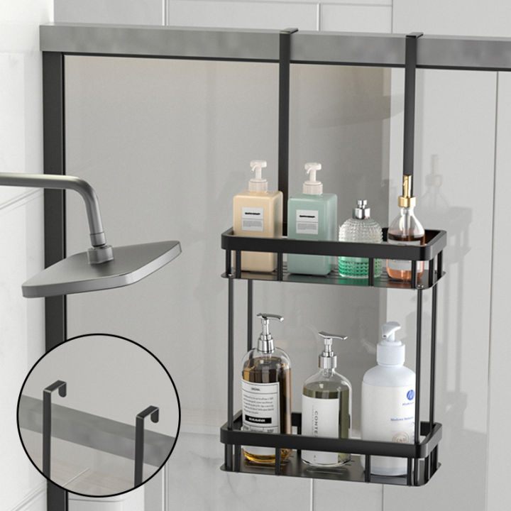 1pc Over The Door Shower Caddy, Bathroom Storage Rack, Bathroom Hanging Shelf, Double Layer Shower Shelf, Bathroom Caddy Organiz