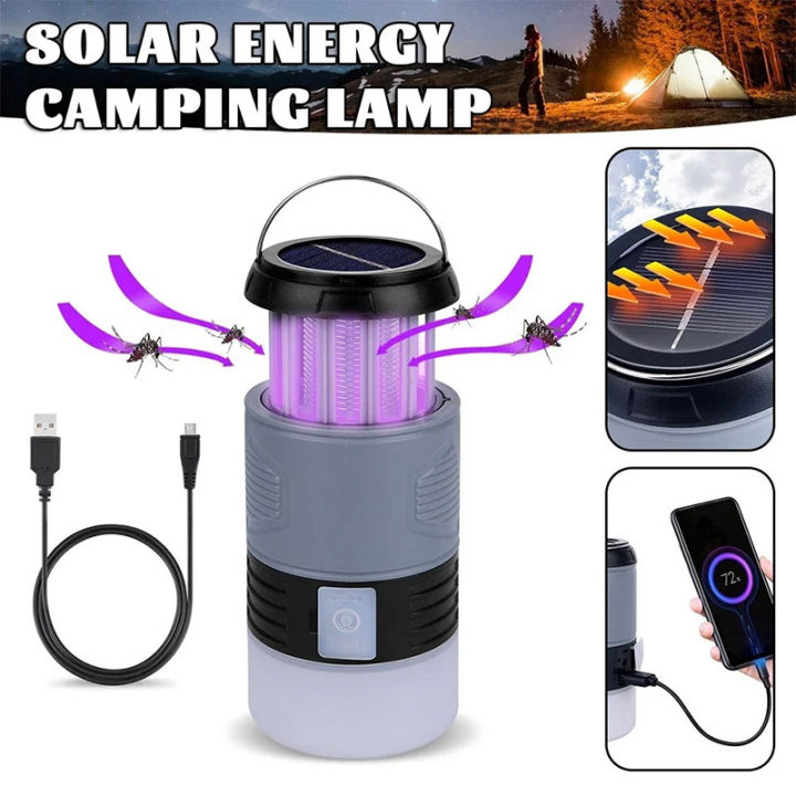 Solar Mosquito Lamp UV Bug Light USB Rechargeable Electric Fly Trap Zapper Foldable Portable Insect Killer Repellent Light