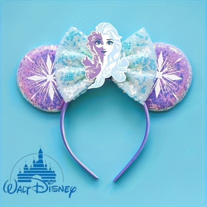 1pc Frozen Elsa Mouse Ear Headband Sparkling Purple Bow Hair Hoops for Party Valentine Day Holiday Hair Accessories