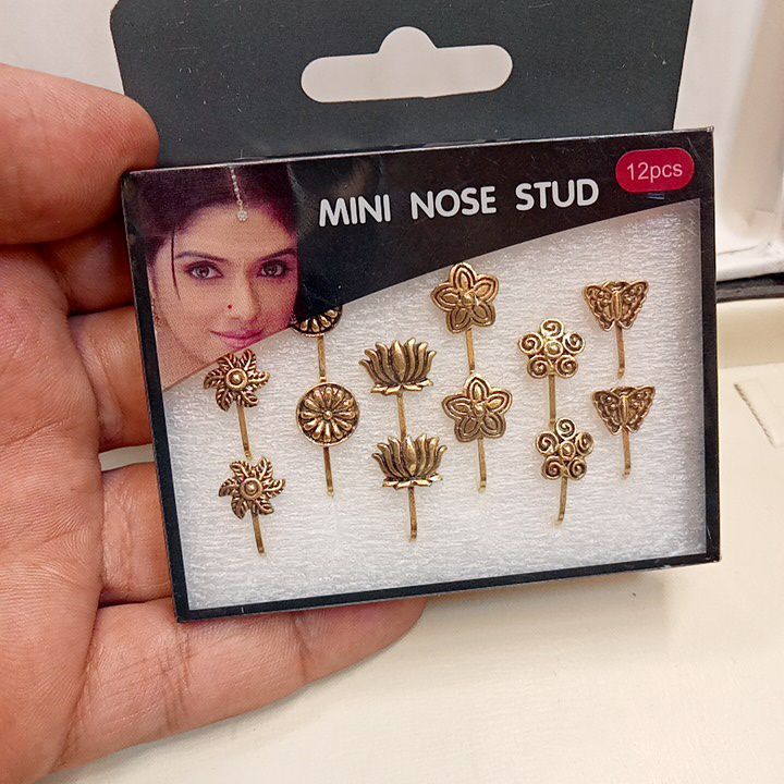 Oxidised Nose Pin 12 piece pack | Studs Nose Pin | Press On Nose Pin | Combo Nose Pin Press On Nose Pin | Oxidised Nose Pin For Women & Girls